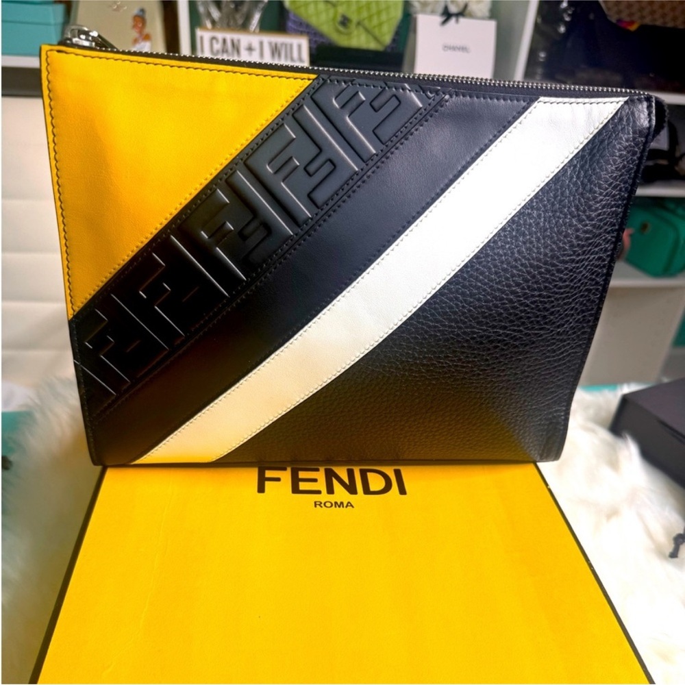 Fendi Black and Yellow Leather clutch